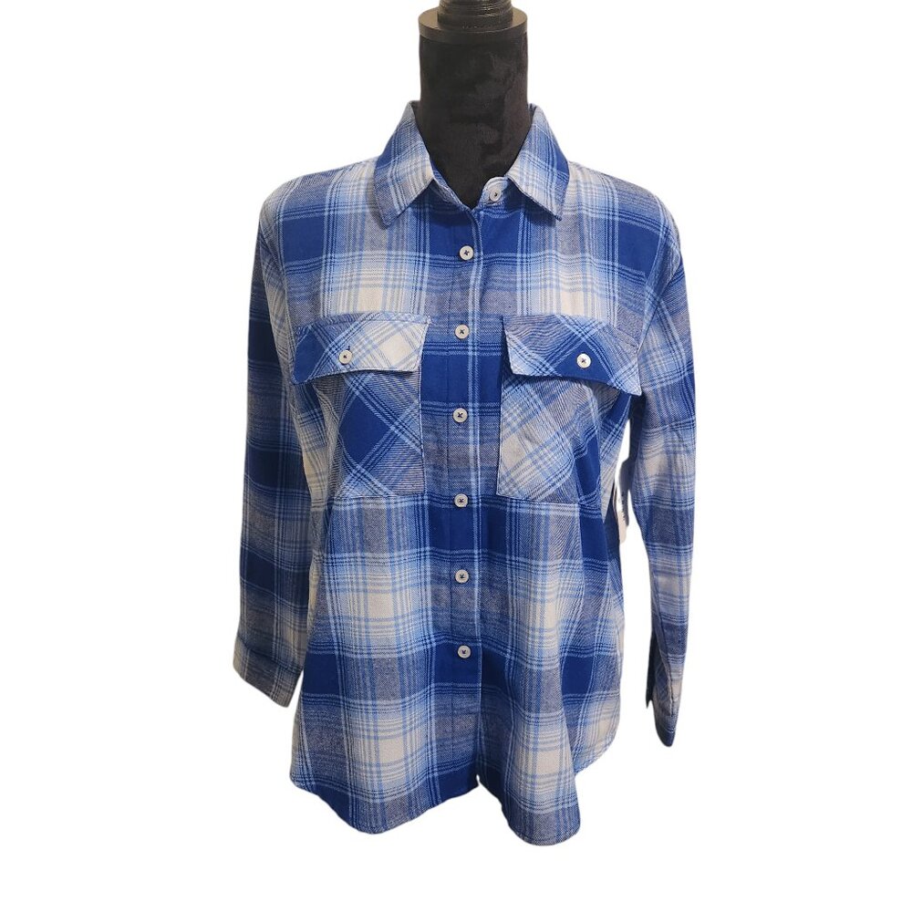 NWT Dash Shades Of Blue Plaid Shirt Size S